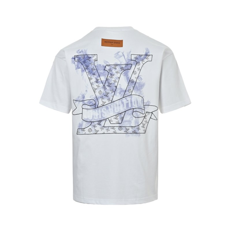 White Graphic Print Short Sleeve T-Shirt with Blue Sketch Design view