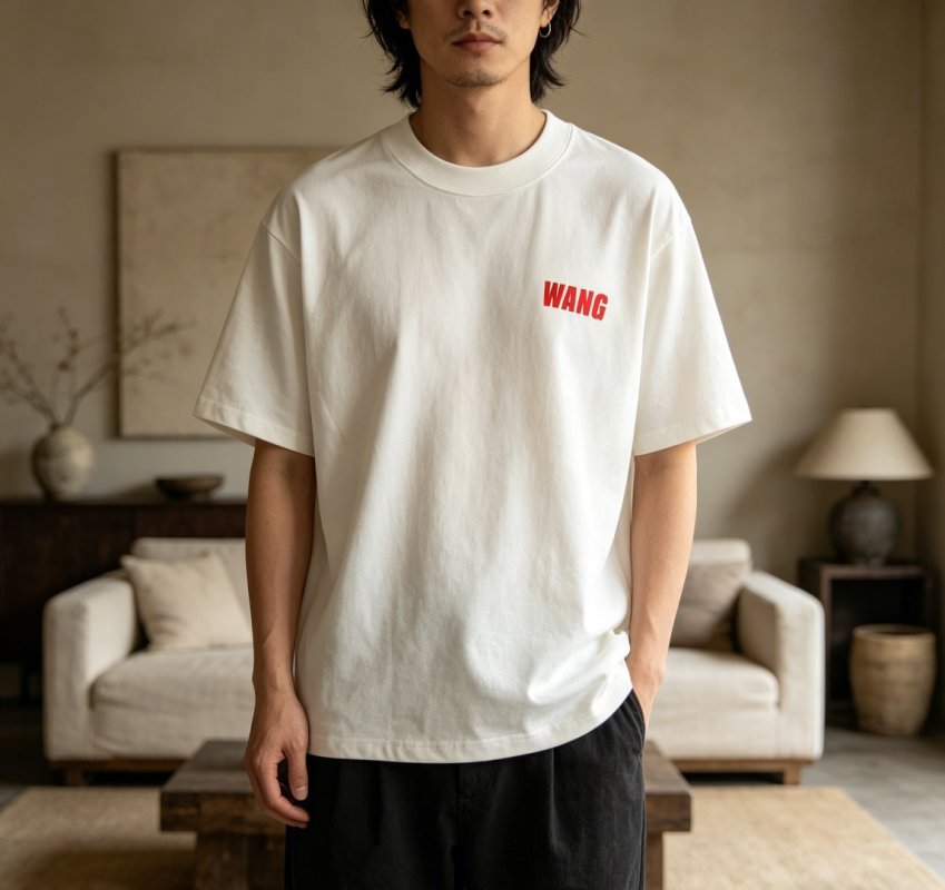 White Short Sleeve T-Shirt with Red Logo Print