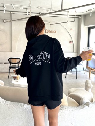 Black Oversized Zip-Up Hoodie Jacket view 3