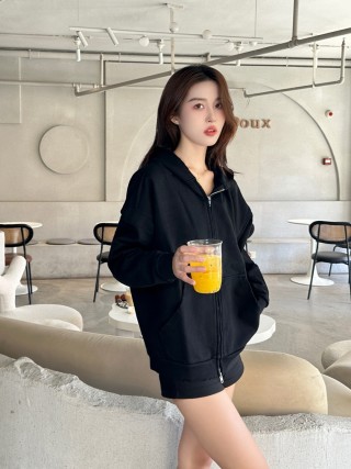 Black Oversized Zip-Up Hoodie Jacket view 4