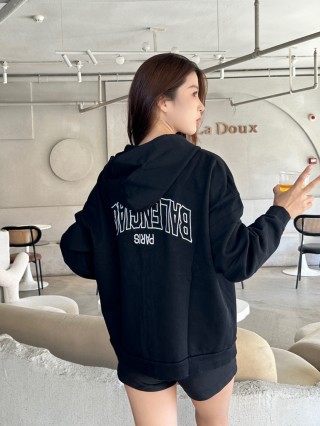 Black Oversized Zip-Up Hoodie Jacket view 5