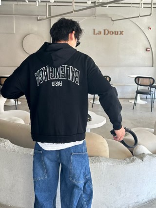Black Oversized Zip-Up Hoodie Jacket view 6