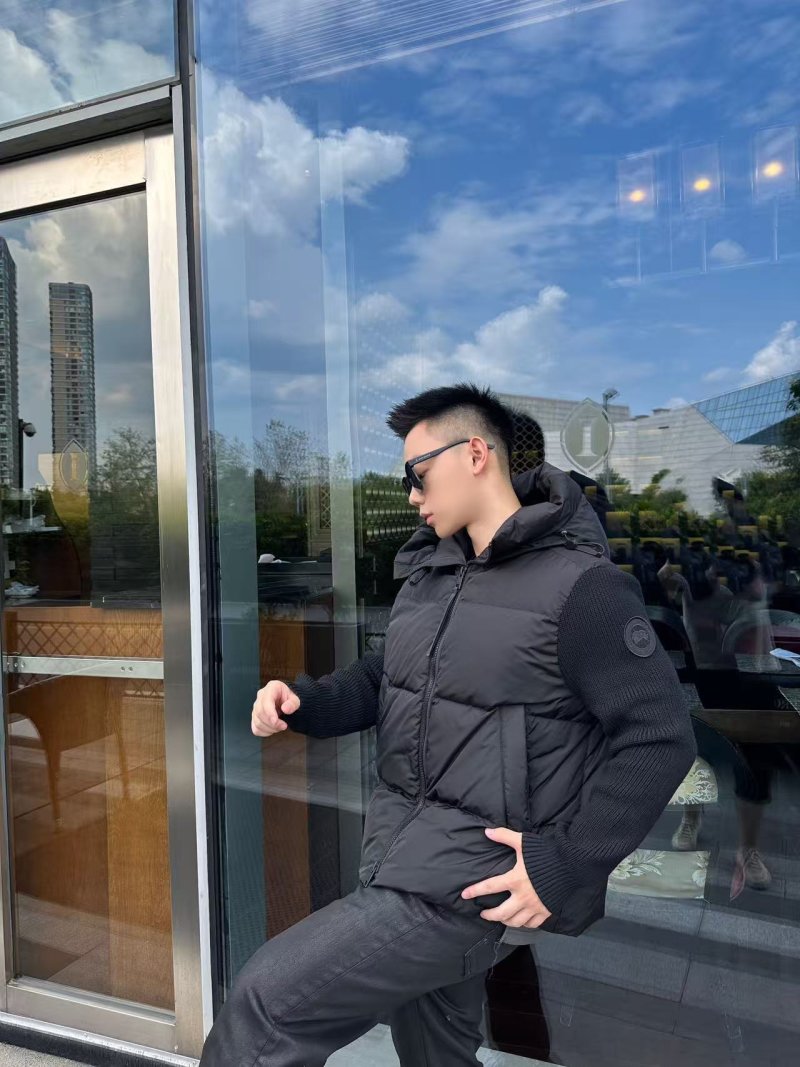 Stone Island Black Down Jacket with Knit Sleeves