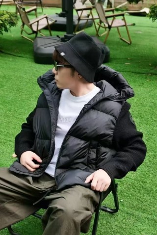 Stone Island Black Down Jacket with Knit Sleeves view 2