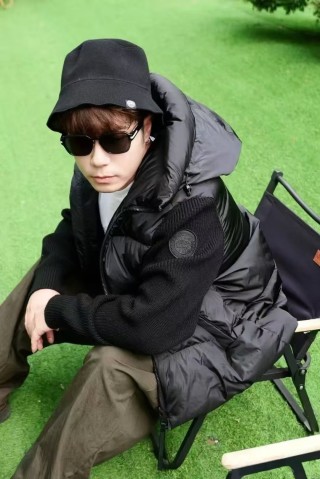 Stone Island Black Down Jacket with Knit Sleeves view 3