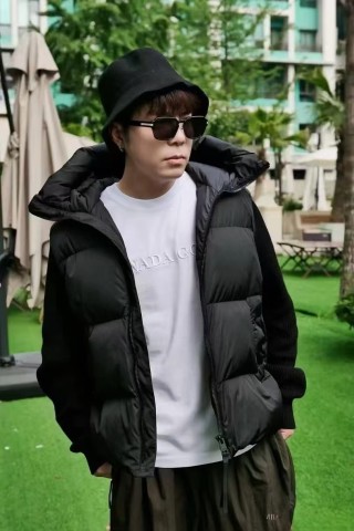 Stone Island Black Down Jacket with Knit Sleeves view 4