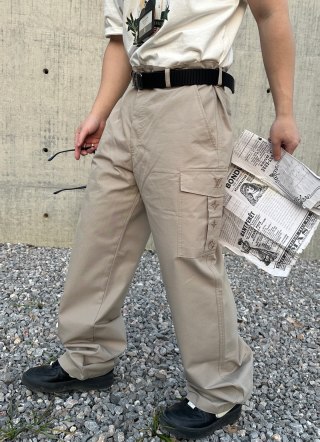 Beige Cargo Pants with Multiple Pockets & Belt view 2