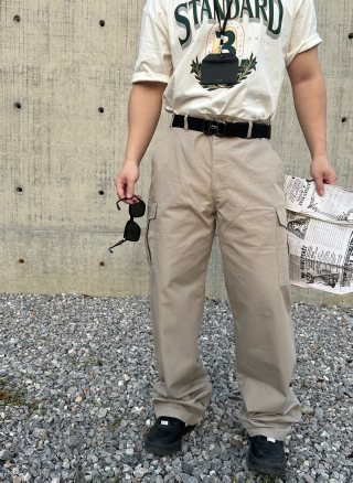 Beige Cargo Pants with Multiple Pockets & Belt view 3