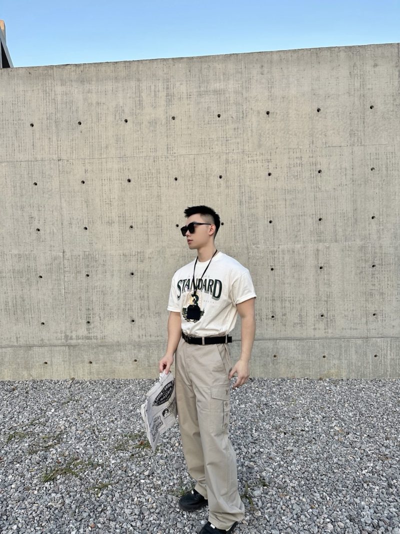 Beige Cargo Pants with Multiple Pockets & Belt view