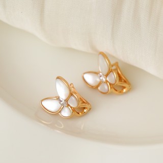 Van Cleef & Arpels Two Butterfly White Mother-of-Pearl Gold Earrings view 2