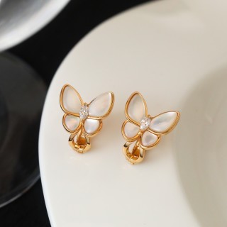 Van Cleef & Arpels Two Butterfly White Mother-of-Pearl Gold Earrings view 3
