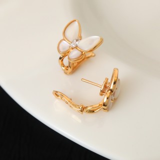 Van Cleef & Arpels Two Butterfly White Mother-of-Pearl Gold Earrings view 4