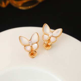 Van Cleef & Arpels Two Butterfly White Mother-of-Pearl Gold Earrings view 5