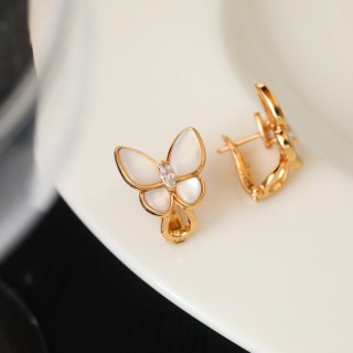 Van Cleef & Arpels Two Butterfly White Mother-of-Pearl Gold Earrings view 6