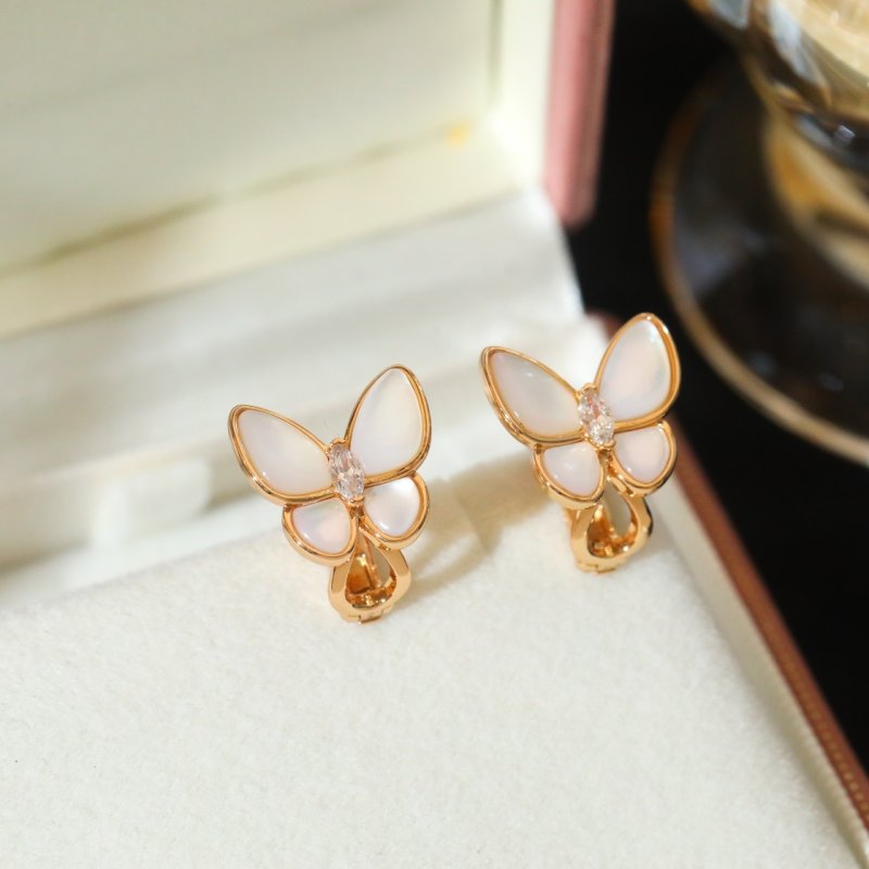 Van Cleef & Arpels Two Butterfly White Mother-of-Pearl Gold Earrings view