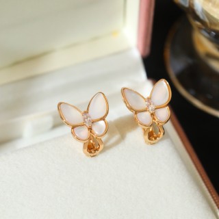 Van Cleef & Arpels Two Butterfly White Mother-of-Pearl Gold Earrings view 8