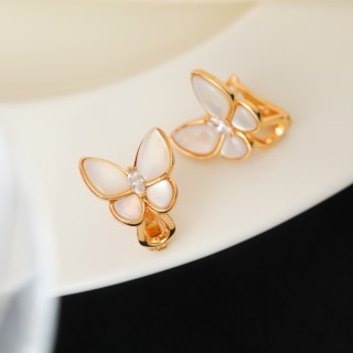 Van Cleef & Arpels Two Butterfly White Mother-of-Pearl Gold Earrings view 9