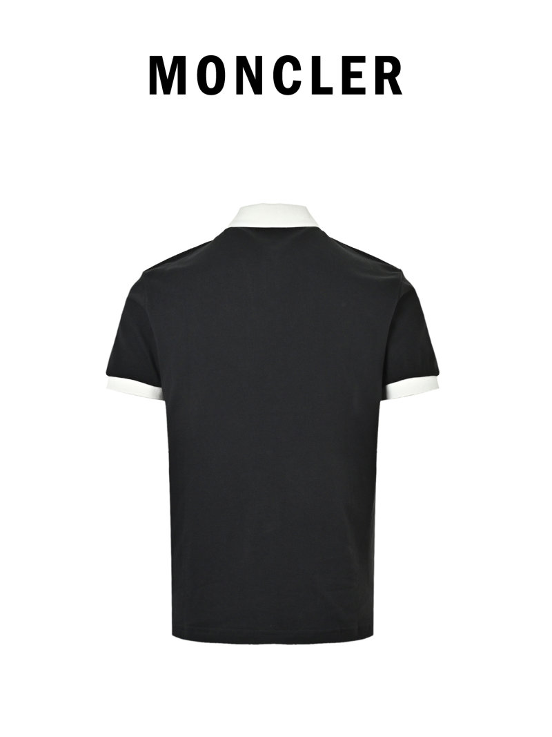 Moncler Black Polo T-Shirt with White Collar and Crest view
