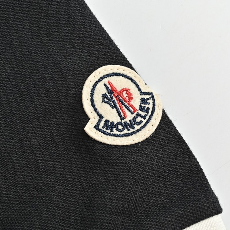Moncler Black Polo T-Shirt with White Collar and Crest view