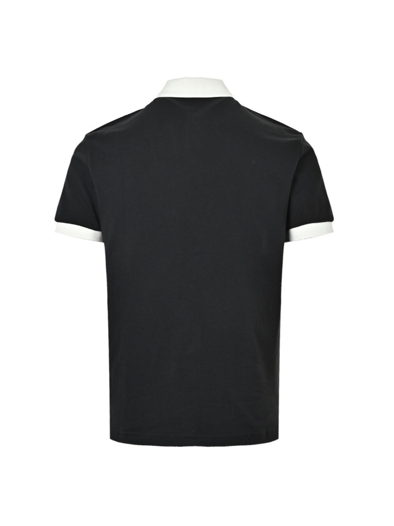Moncler Black Polo T-Shirt with White Collar and Crest view