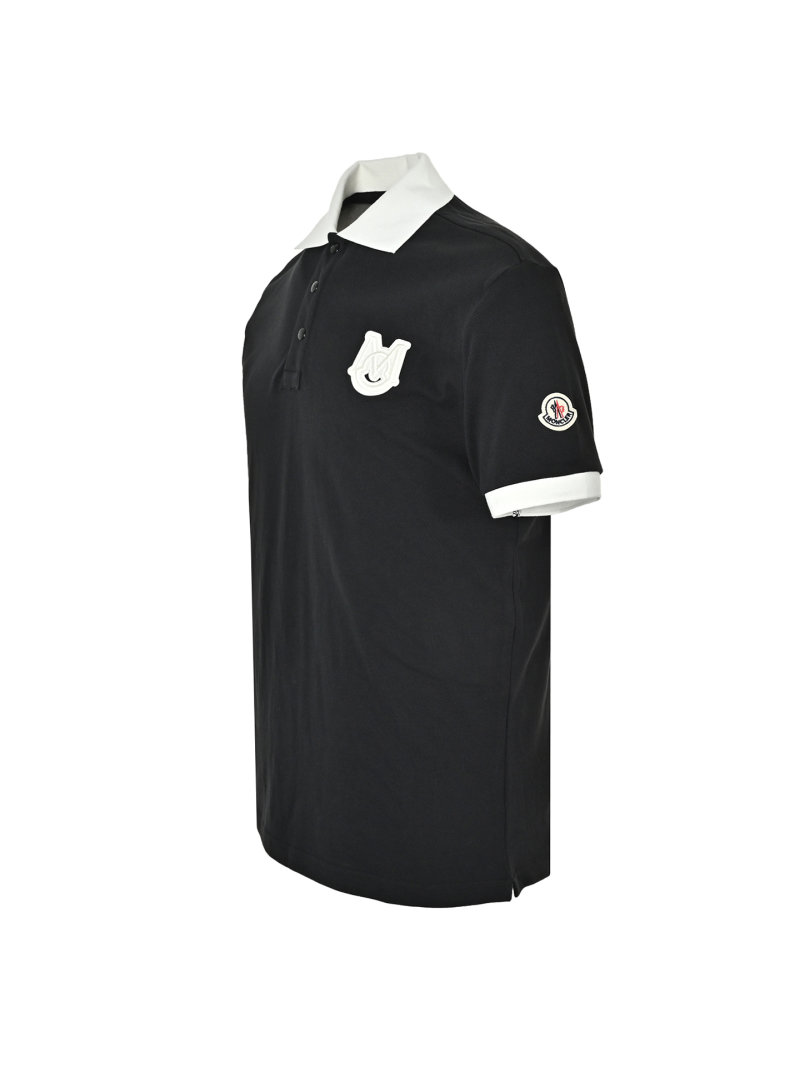 Moncler Black Polo T-Shirt with White Collar and Crest view