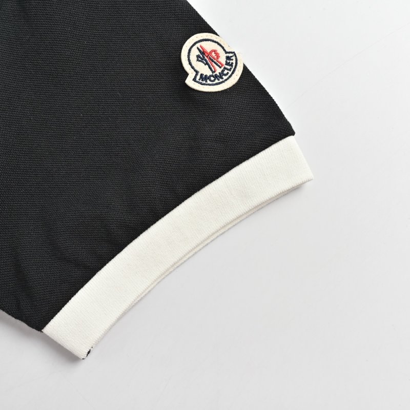 Moncler Black Polo T-Shirt with White Collar and Crest view