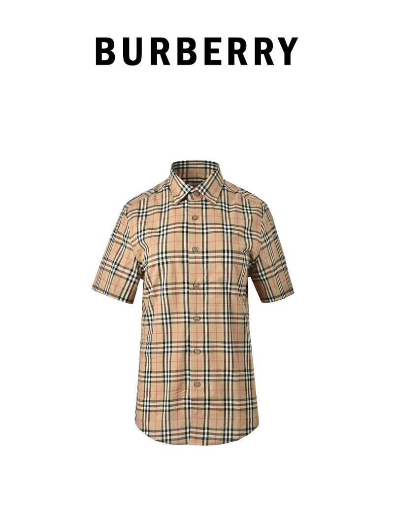 Burberry Beige Check Short-Sleeve Button-Up Shirt view