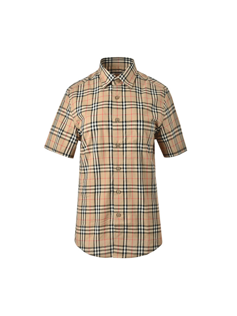 Burberry Beige Check Short-Sleeve Button-Up Shirt view