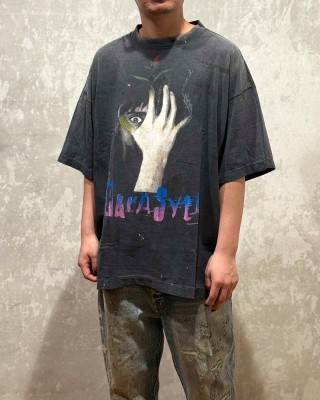 Vintage Black Graphic Portrait T-Shirt with Neon Text view 4