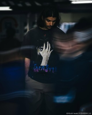 Vintage Black Graphic Portrait T-Shirt with Neon Text view 5