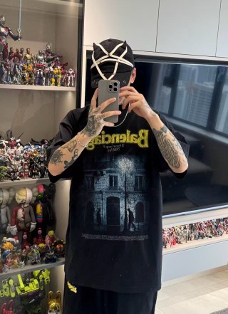 Balenciaga Distressed Building Graphic Black T-Shirt