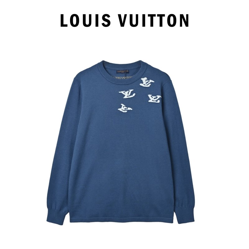 Blue Graphic Crewneck Sweater with Abstract Embroidery view