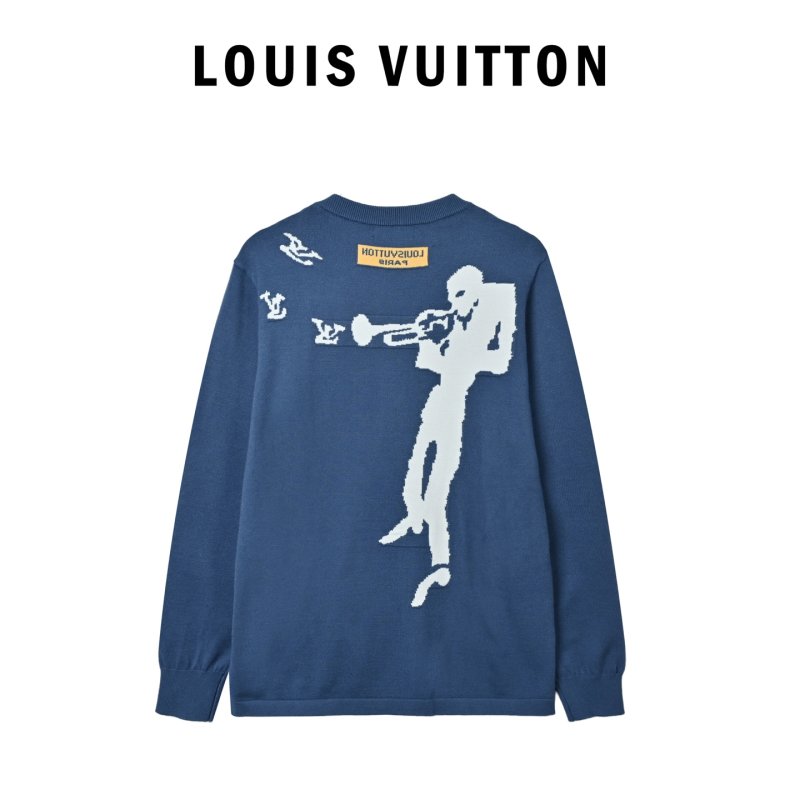 Blue Graphic Crewneck Sweater with Abstract Embroidery view