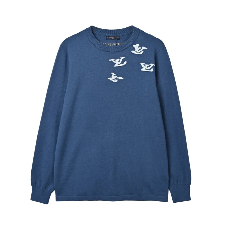 Blue Graphic Crewneck Sweater with Abstract Embroidery view