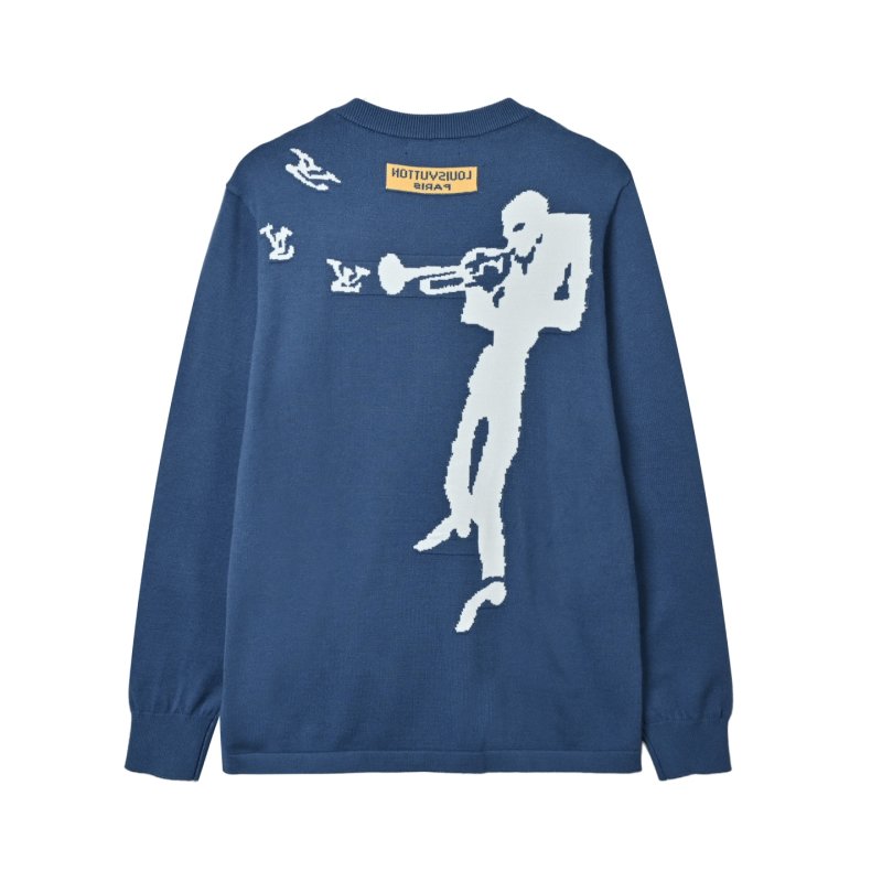 Blue Graphic Crewneck Sweater with Abstract Embroidery view