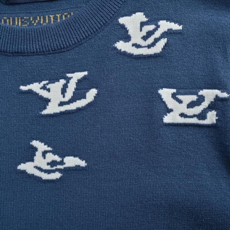 Blue Graphic Crewneck Sweater with Abstract Embroidery view