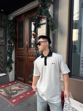 Moncler White Polo Shirt with Black Collar view 3