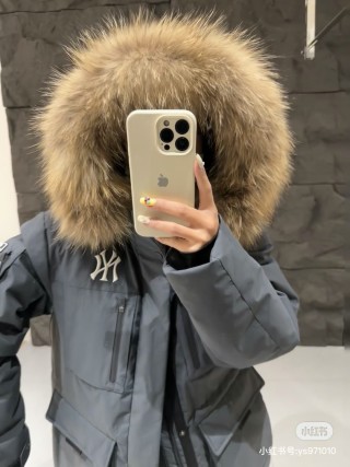 Black Oversized Down Parka with Fur Hood view 3
