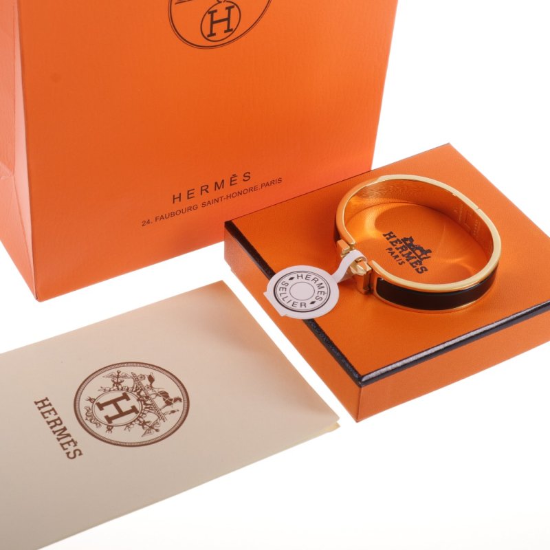 Hermes Orange Enamel Bangle Bracelet with Packaging