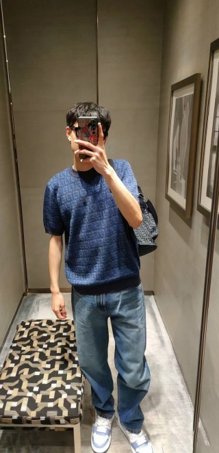Navy Blue Knit Short Sleeve T-Shirt