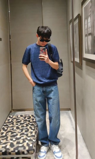 Navy Blue Knit Short Sleeve T-Shirt view 2