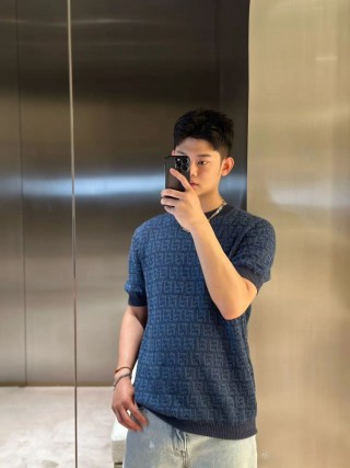 Navy Blue Knit Short Sleeve T-Shirt view 4