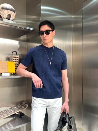 Navy Blue Knit Short Sleeve T-Shirt view 5