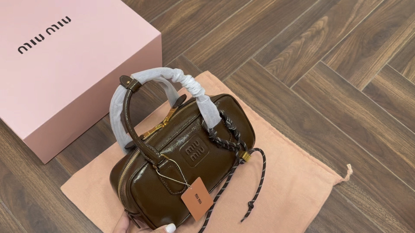 Miu Miu Olive Patent Leather Top Handle Bag