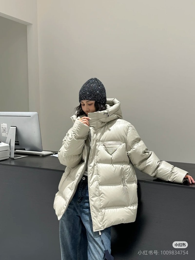 Prada Re-Edition Puffer Down Jacket Cream view