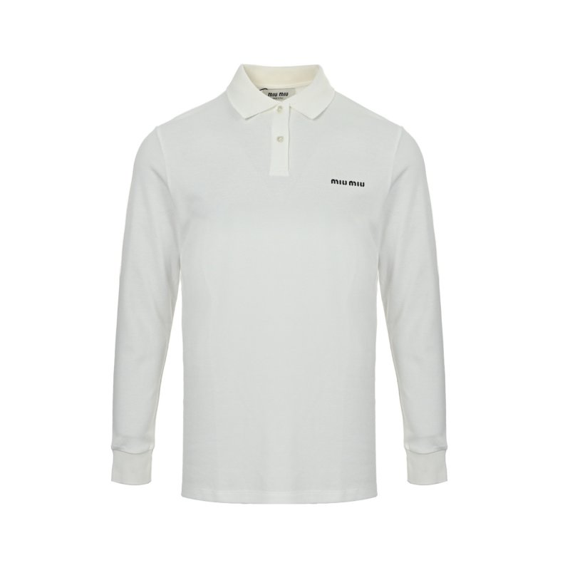 Miu Miu White Long-Sleeve Polo Shirt view
