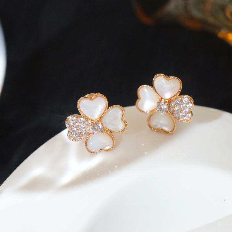 VCA Cosmos Four-Petal Mother-of-Pearl Diamond Earrings Rose Gold view