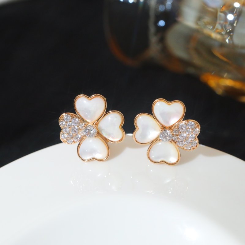 VCA Cosmos Four-Petal Mother-of-Pearl Diamond Earrings Rose Gold view