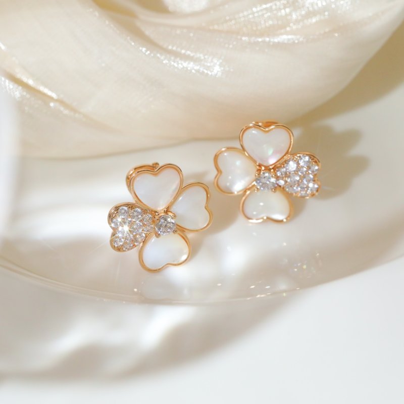 VCA Cosmos Four-Petal Mother-of-Pearl Diamond Earrings Rose Gold view