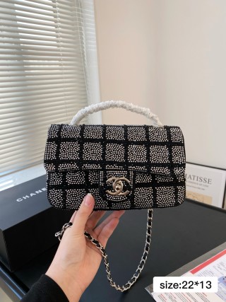Chanel CF Quilted Rhinestone Flap Bag Black